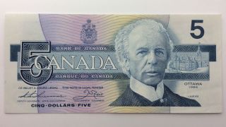 1986 Canada Five 5 Dollars Foj Series Bill Note Uncirculated Banknote B028 photo