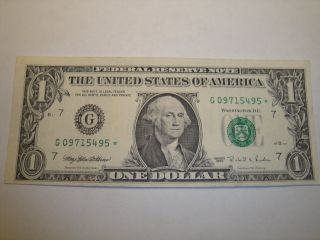 (1) $1.  00 Series 1995 Federal Reserve Star Note Au Circulated. photo