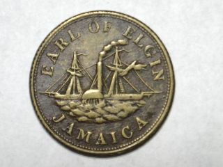 Jamaica 1844 Thomas Lunde & Co Kingston Jamaica Earl Of Elgin Steamship 23mm Br. photo
