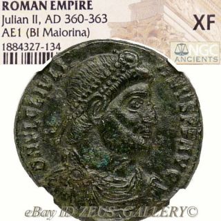Julian Ii / Bull Ngc Xf Ae1 Double Maiorina Large 27mm Ancient Roman Empire Coin photo