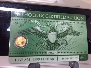 1 Gram 24kt Gold 999.  9 Phoenix Certified Bullion Assay Card Track Value With App photo