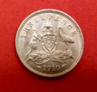 Australia 1910 3 Pence Silver Xf/au Coin. photo