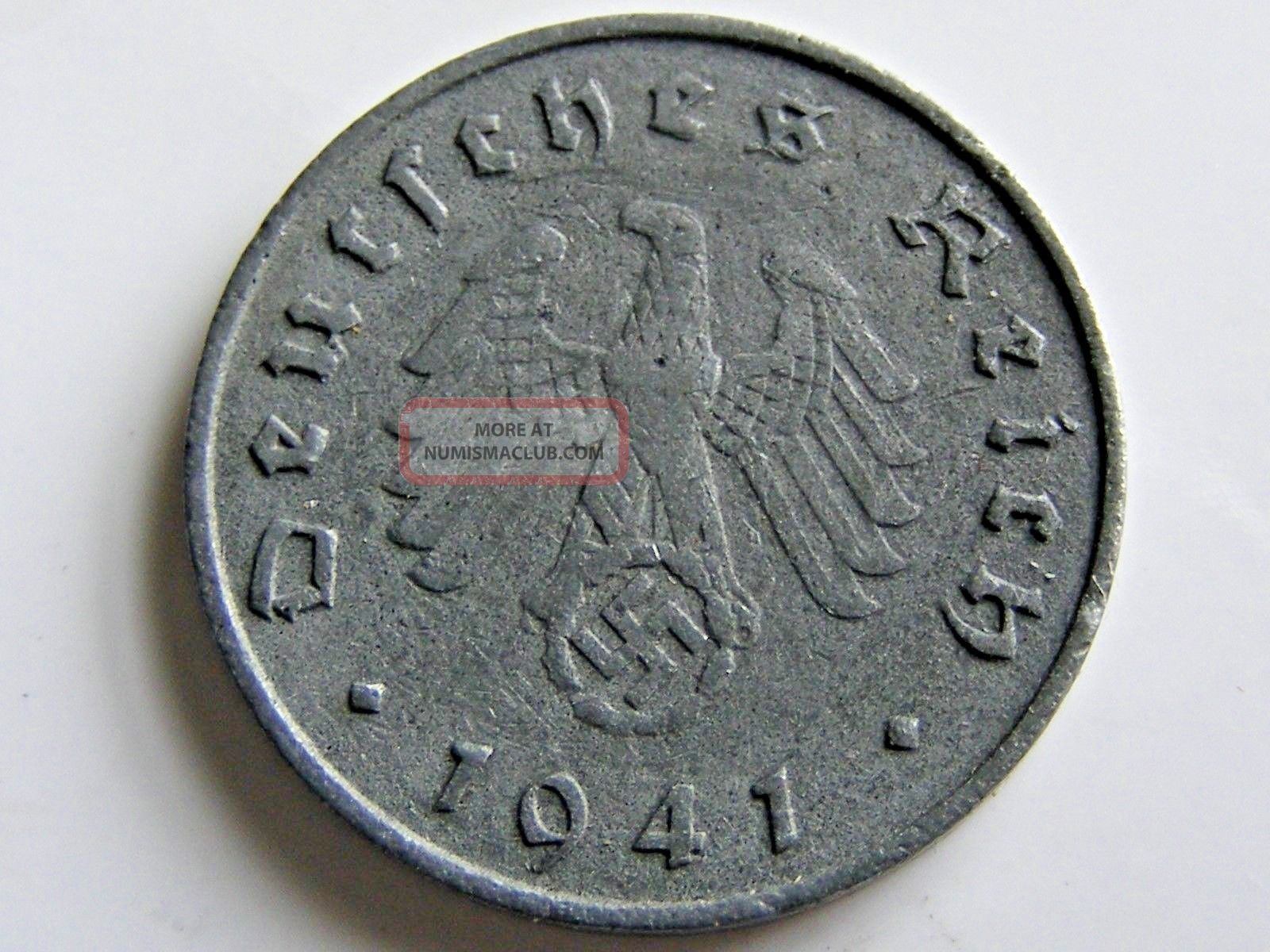 Ww2 1941 A German 10 Rp Reichspfennig 3rd Reich Nazi Coin