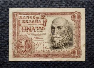 Spain EspaÑa 1 Peseta 1953 Banknote - Marques De Santa Cruz photo