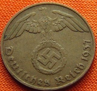 Ww2 German 1937 - G 1 Rp Reichspfennig 3rd Reich Bronze Nazi Coin (rl 1951) photo