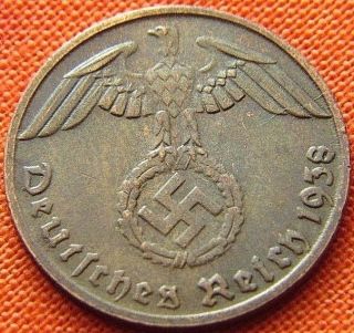 Ww2 German 1938 - D 1 Rp Reichspfennig 3rd Reich Bronze Nazi Coin (rl 1953) photo