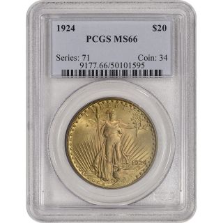 1924 Us Gold $20 Saint - Gaudens Double Eagle - Pcgs Ms66 photo