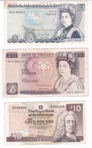 Uk - Great Britain - Scotland: Banknote - 5 Pounds & 2 X 10 Pounds (a206) photo