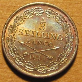 Sweden 1844 1/3 Skilling Pretty Choice Bu With Toning & Luster photo