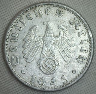 1943 D Aluminum German 50 Reichspfennig Third Reich Nazi Germany Coin Vf P photo