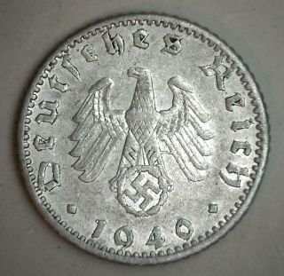 1940 A Aluminum German 5o Reichspfennig Third Reich Nazi Germany Coin Xf photo