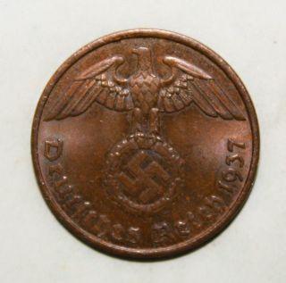 Germany 2 Pfennig 1937 - A Uncirculated Coin - Swastika - Wwii photo