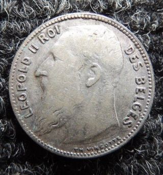 Belgium 1909 Silver 1 Franc { Leopold Ii } Km - 57.  2 Scarce One photo