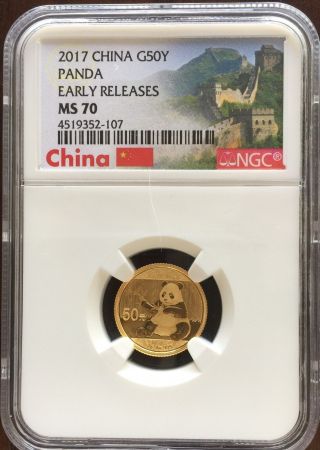 2017 Gold China Panda; 1/10th Oz Gold,  10 Yuan,  Er Ngc Ms70 photo