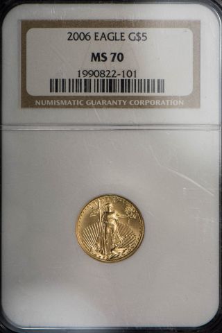 2006 $5 1/10 Oz American Gold Eagle Ngc Certified Ms 70 photo