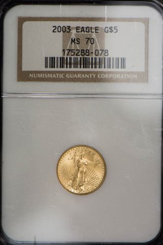2003 $5 1/10 Oz American Gold Eagle Ngc Certified Ms 70 photo