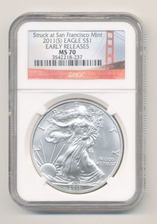 2011 - S Silver Eagle Early Releases Ngc Ms 70 San Francisco Opens @.  99c photo