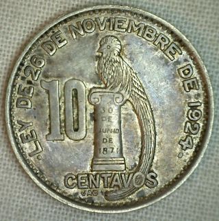 1948 Guatemala Silver 10 Centavos Au Almost Uncirculated 10 Cents Km 239.  1 photo