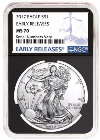 2017 1 Oz Silver American Eagle $1 Coin Ngc Ms 70 Early Release - Retro Black photo
