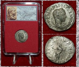 Ancient Roman Empire Coin Alexander Severus Pax With Sceptre Silver Denarius photo