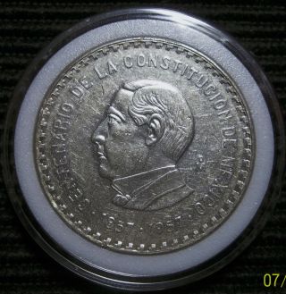 Mexico 1957 Juarez Silver Crown - Diez (10) Pesos Ley.  900 photo