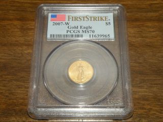 2007 - W $5 American Gold Eagle Pcgs Ms70 First Strike Flag Label photo