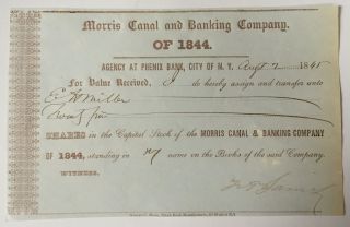 1845 Morris Canal & Banking Company Stock Transfer Certificate York/jersey photo
