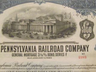 1931 The Pennsylvania Rr Old Canceled Railroad Bond Certificate Monopoly Coupons photo