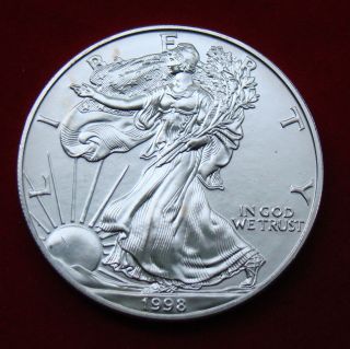 1998 Silver Dollar Coin 1 Troy Oz American Eagle Walking Liberty.  999 Fine photo