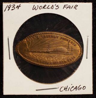 1934 World ' S Fair Chicago 1919 Lincoln Wheat Penny Elongated Souvenir Coin photo