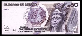 Banco De Mexico 50 Nuevos Pesos 31 - Jul - 1992 Series K,  P - 97.  Unc.  V3071026 photo