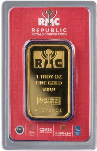 1 Oz.  Rmc Gold Bar - Republic Metals Corp - 999.  9 Fine In Assay Read Desc photo