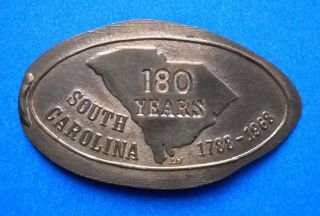 South Carolina Elongated Penny Sc Usa Cent 1788 1968 Souvenir Coin 180 Years photo