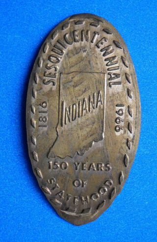 Indiana Elongated Penny In Usa Cent Hoosier State Souvenir Coin 1816 1966 photo