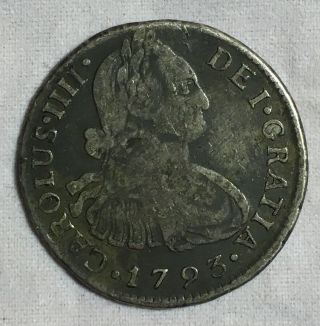 Peru 2 Reales 1793 Ij Silver Coin photo