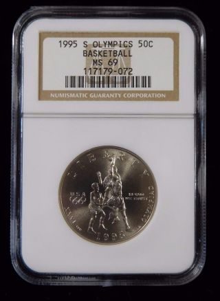 1995 - S Ngc Ms69 Olympics Basketball 50c Commemorative Silver Half Dollar photo