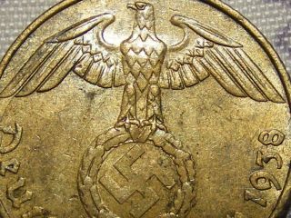 1938 Rare Old Ww2 Nazi Hitler Germany 3rd Reich Brass Dresden 5 Pfennig War Coin photo