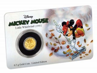 2017 Disney Mickey Mouse - The Little Whirlwind 0.  5 Grams.  9999 Gold Coin photo