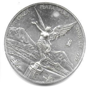 Mexico 2003 Onza.  999 Silver Angel Coin Lustrous Choice Bu photo