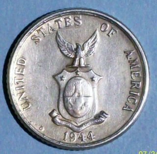 Philippines 20 Centavos 1944 D Extra Fine 0.  7500 Silver Coin photo