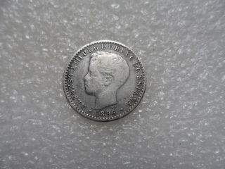 1896 Puerto Rico 10 Centavos Coin (f) On Silver  A Very Scarce Silver One photo