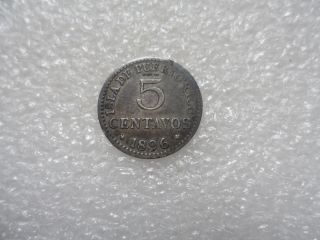 1896 Puerto Rico 5 Centavos Coin (vg, ) On Silver 