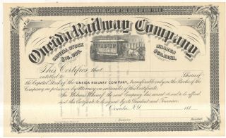 1880s Oneida Railway Company Trolley Horse Car Ny York Stock Certificate photo