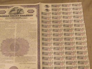 1949 Lehigh Valley Rr Old Canceled Railroad Bond Certificate & Coupons photo