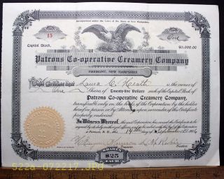 C.  1906 Patrons Co - Operative Creamery Company Piermont,  N.  H.  Stock Certificate 15 photo