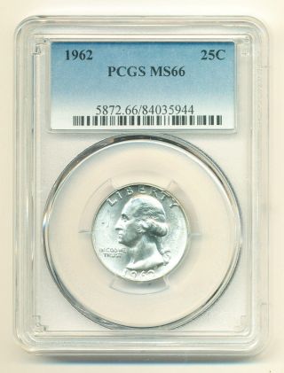 1962 Stunning Washington Silver Quarter.  25c Pcgs Ms66 Opens At.  99c photo