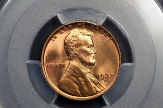 1937 - D Lincoln Wheat Cent Copper 1c Ms66 Rd Red Pcgs 83949371 photo
