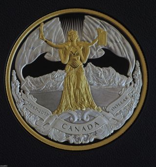 2017 Canada 150 Confederation Logo Silver Dollar 99.  99 Pure W Gold Plating photo
