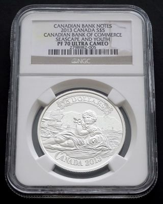 2013 Canada: $5 Canadian Bank Of Commerce,  Seascape And Youth,  Pf70 Ultra Cameo photo