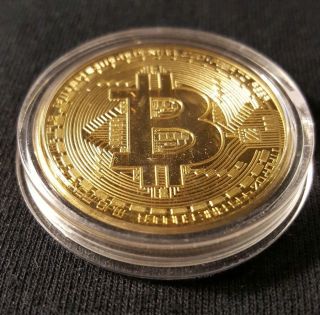 . 999 Fine Gold Bitcoin Collectors Coin - Gold Plated Shipped From Usa photo